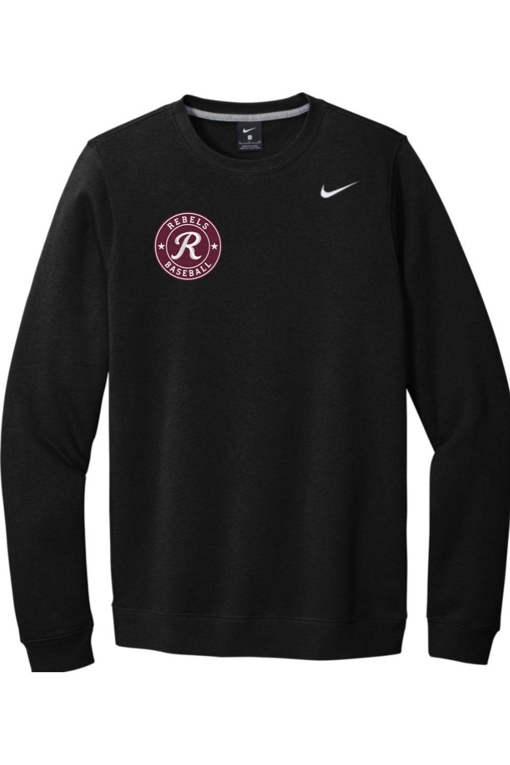 Rebels Travel Baseball Embroidered Nike Club Fleece Crew
