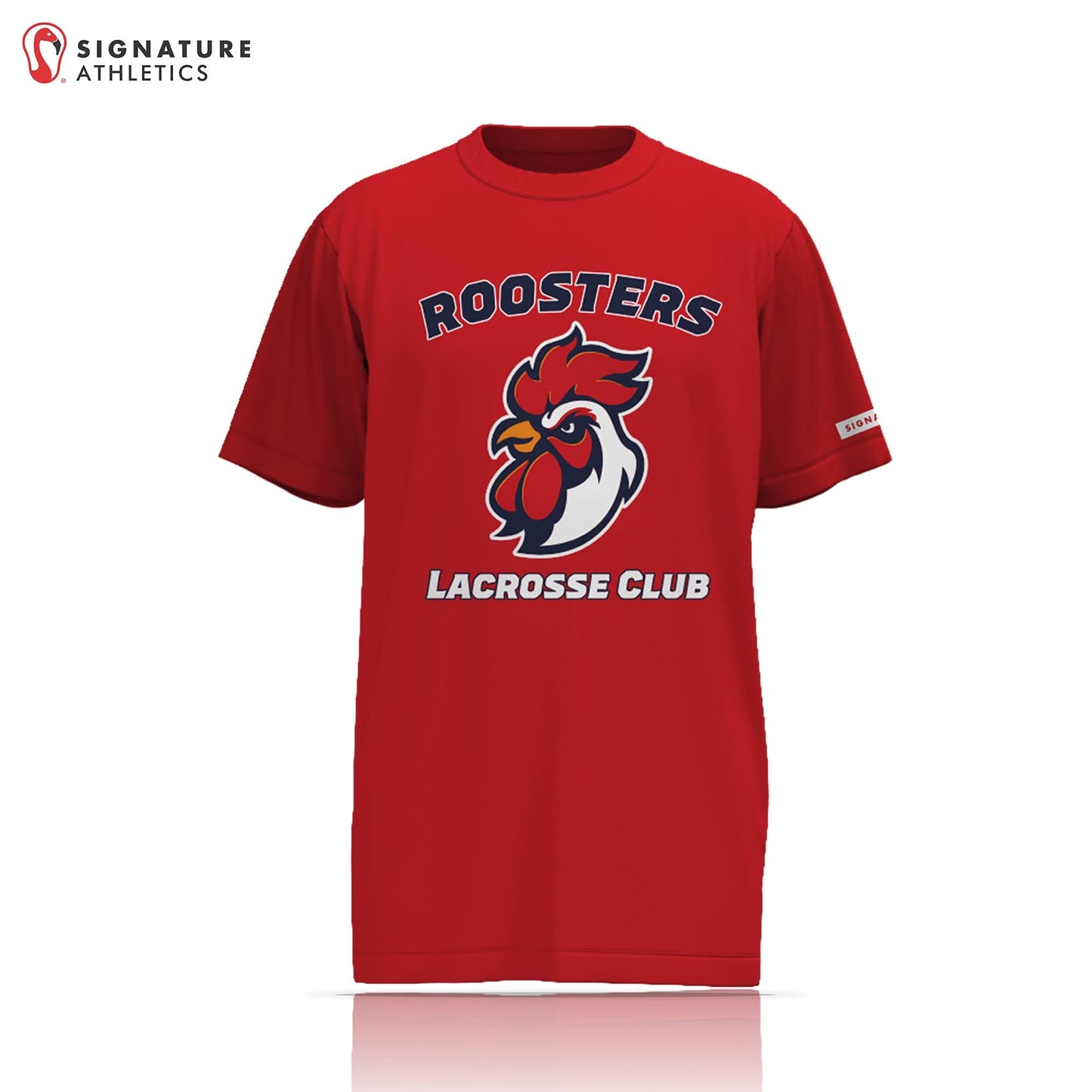 Roosters Lacrosse Club Men's Coach Red Short Sleeve Tech Tee: Roosters Signature Lacrosse