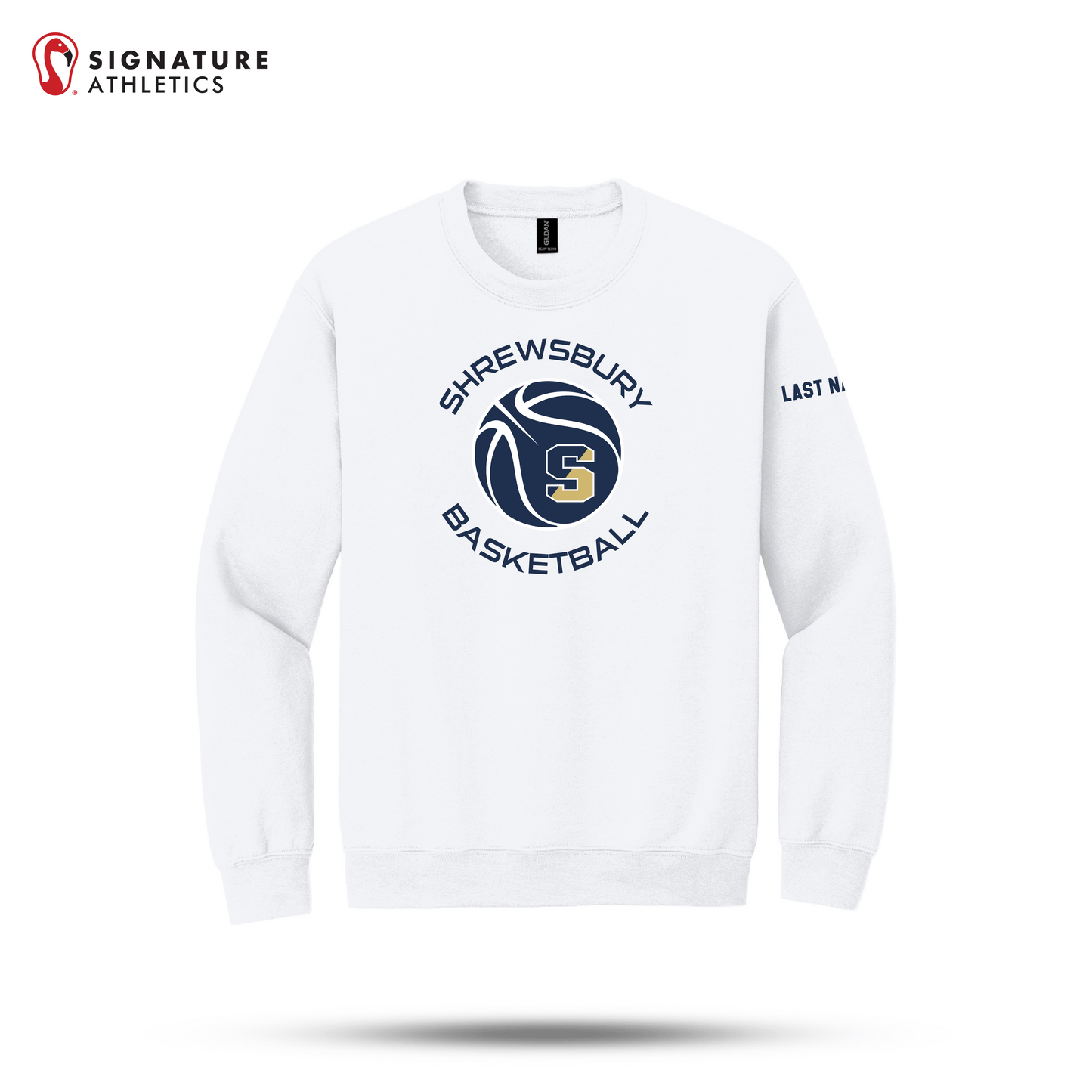 Shrewsbury Basketball Men's Gildan Youth Heavy Blend Crewneck White Sweatshirt Name: Shrewsbury Basketball Signature Lacrosse