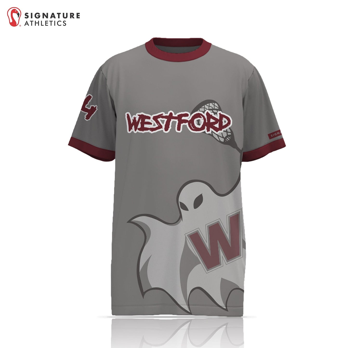 Westford Youth Lacrosse Men's Grey Short Sleeve Tech Tee: Grade 3-4 Signature Lacrosse