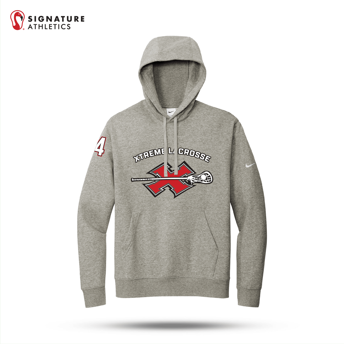 Xtreme Lacrosse Nike Club Fleece Sleeve Swoosh Pullover Hoodie Grey Signature Lacrosse
