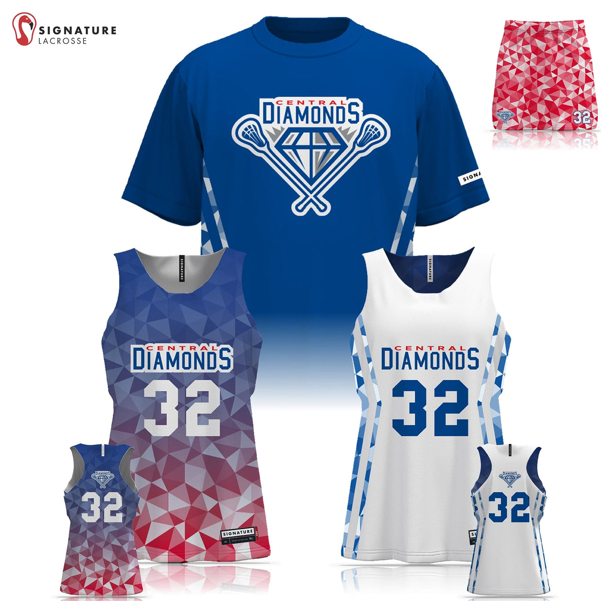 Central Diamonds Women's 3 Piece Pro Game Package with Skirt: Central Diamonds Signature Lacrosse