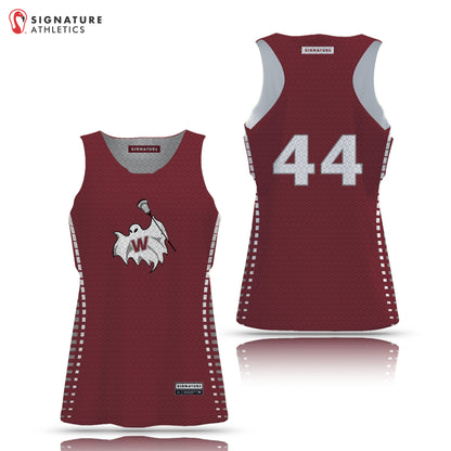 Westford Youth Lacrosse 27-1 Women's Basic Tournament Pinnie Maroon Side