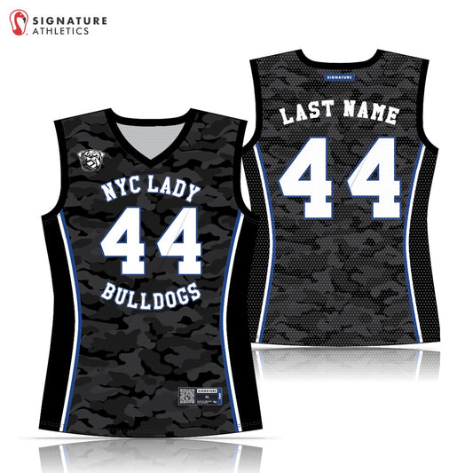 NYCLB Lady Bulldogs REQUIRED Women's Black Sleeveless Jersey: 12U Blue
