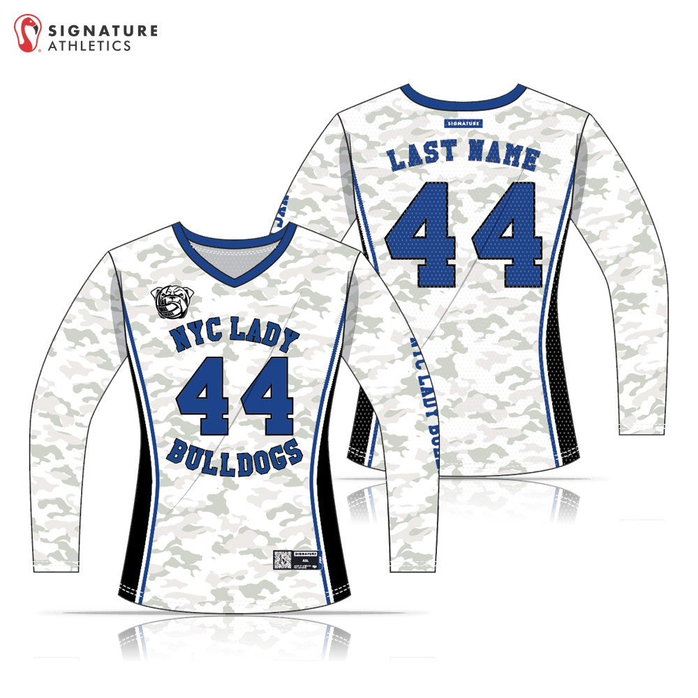NYCLB Lady Bulldogs REQUIRED Women's White Long Sleeve Jersey: 15U Blue Elite