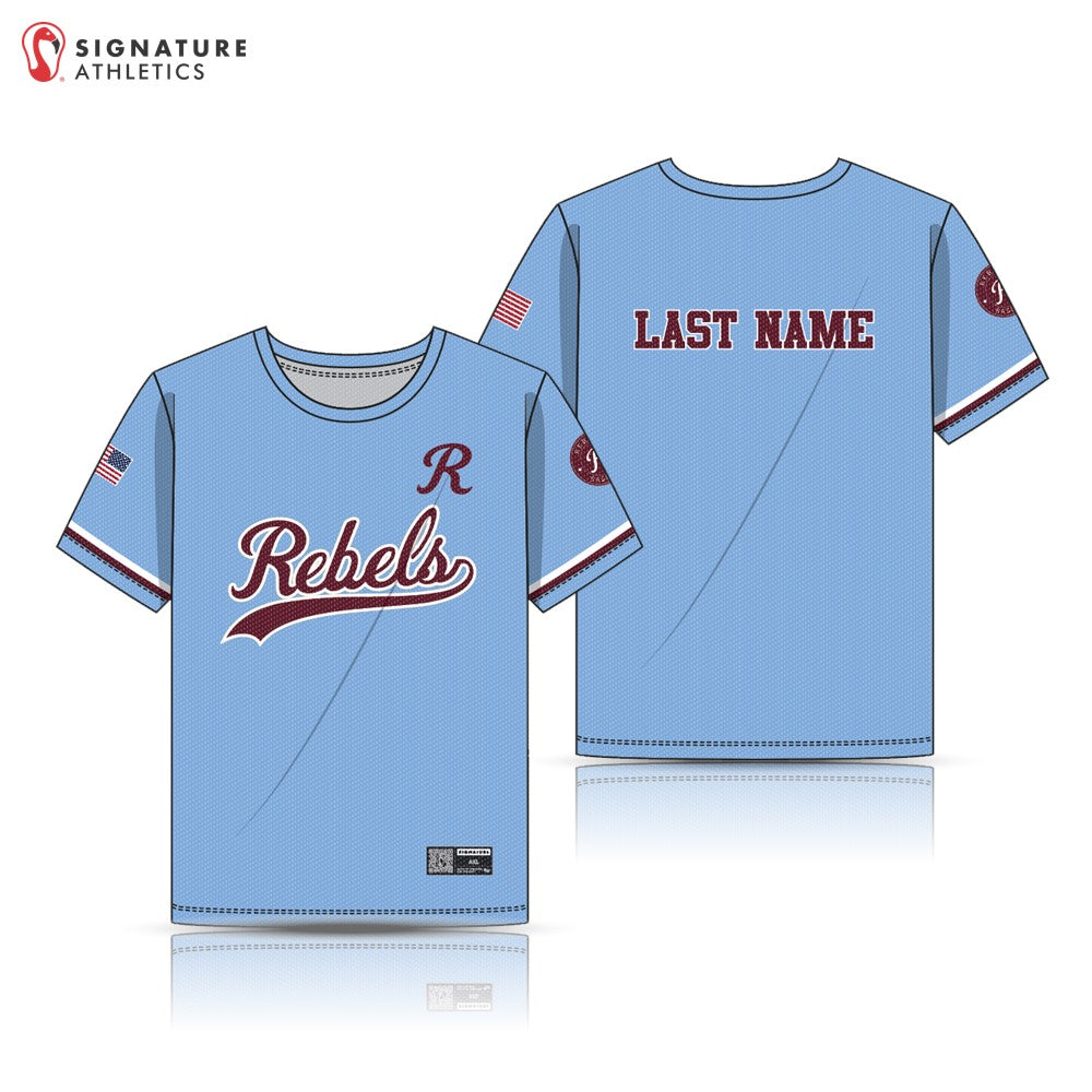 Rebels Travel Baseball COACH Men's Blue Short Sleeve Jersey: Rebels