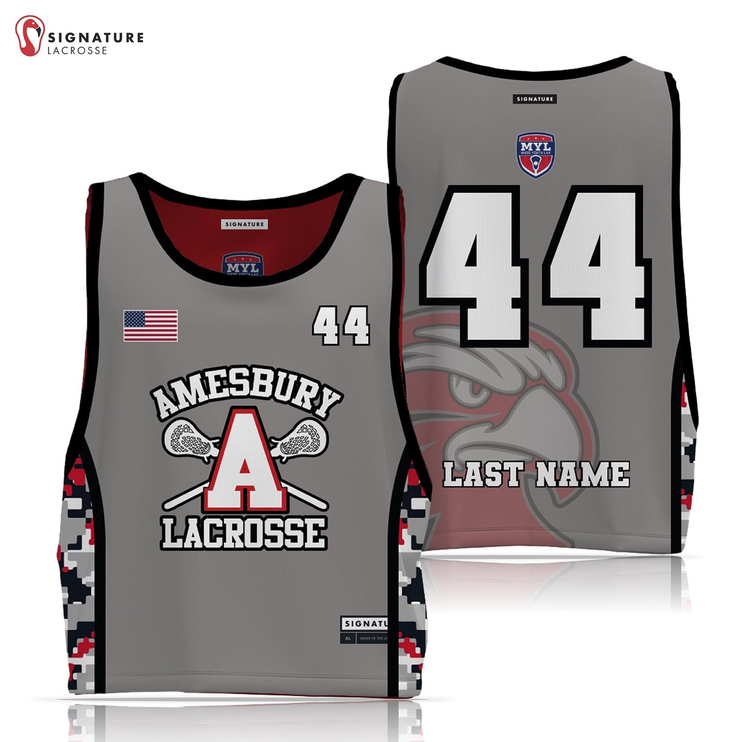 Amesbury Youth Lacrosse Men's Player Reversible Game Pinnie Signature Lacrosse