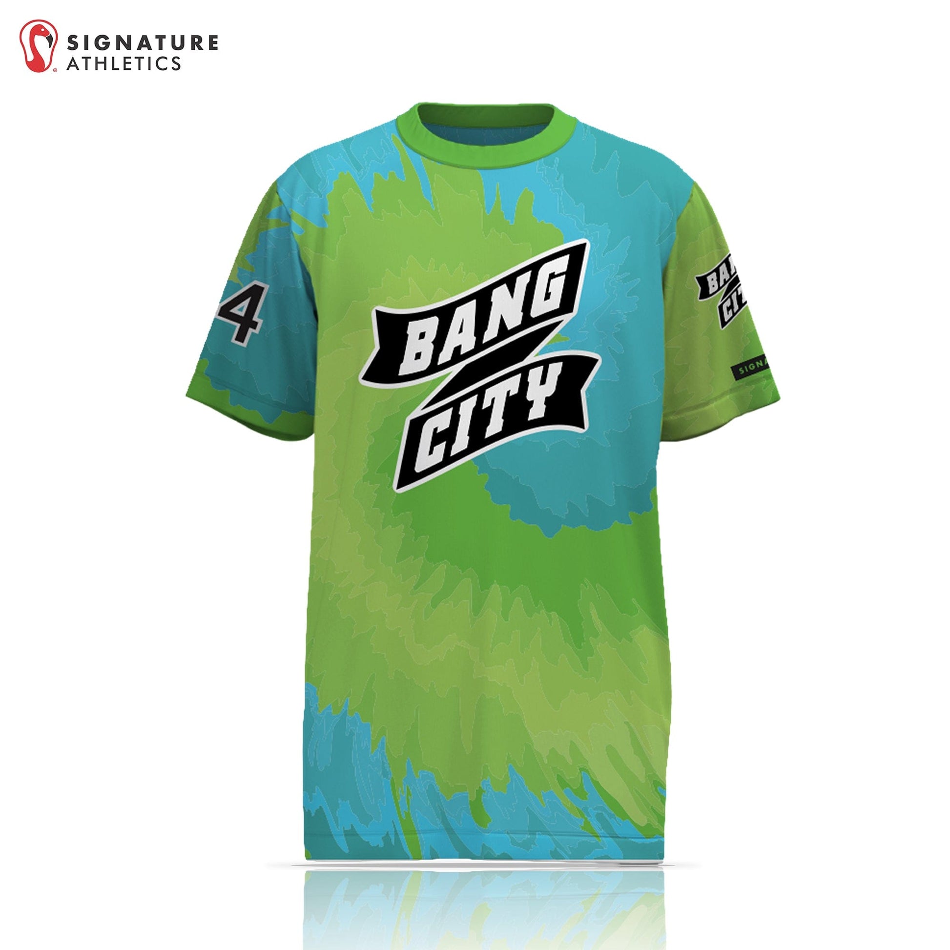 Bang City Lacrosse Men's Green/Blue Short Sleeve Tech Tee: Bang City Signature Lacrosse