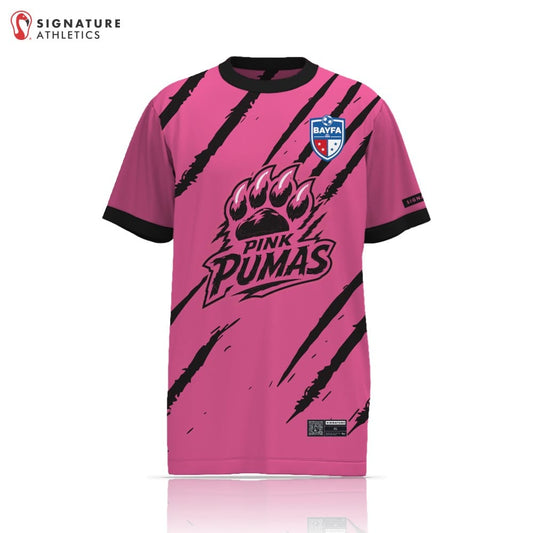 BAYFA Women's Youth Short Sleeve Tech Tee: Pink Pumas Girls U7 Signature Lacrosse