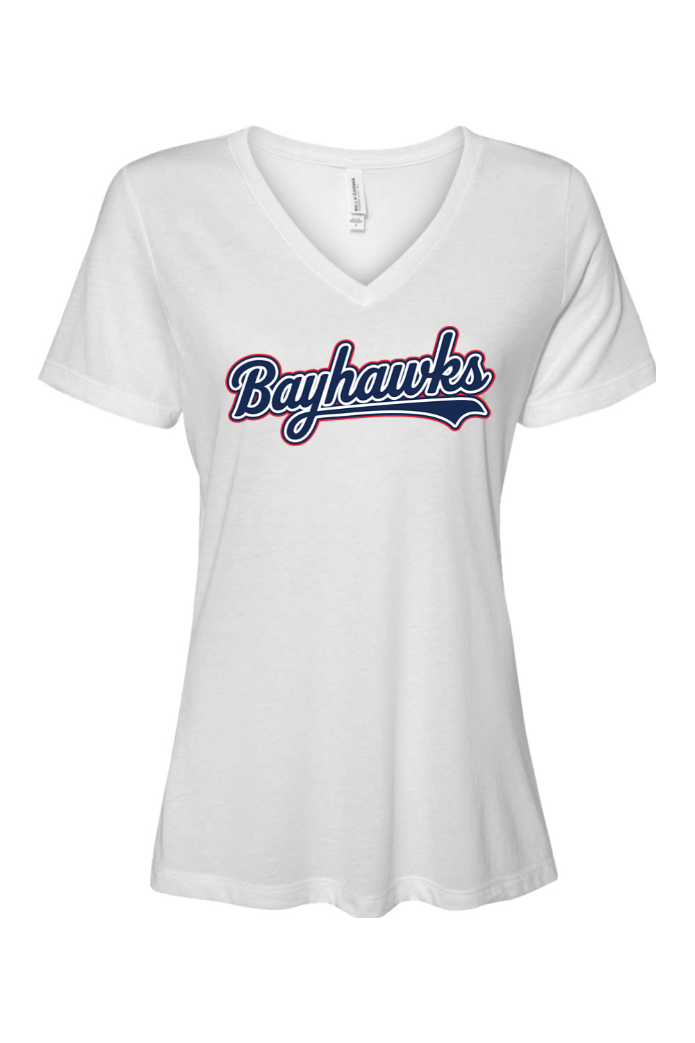 Bayhawks Lacrosse Bella + Canvas Women’s Relaxed Jersey Short Sleeve V-Neck T-Shirt Signature Lacrosse