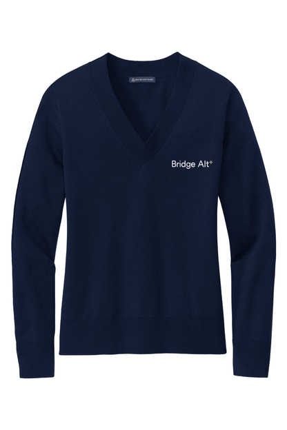 Bridge Alternatives Brooks Brothers Women's Cotton Stretch V-Neck Sweater Signature Lacrosse
