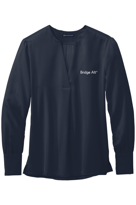 Bridge Alternatives Brooks Brothers Women's Open-Neck Satin Blouse Signature Lacrosse