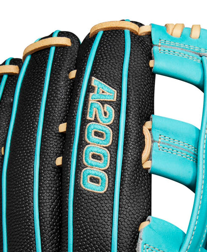 Wilson 2024 Fall A2000 PF50SS Black/Teal 12.25" Baseball Glove WBW1022771225