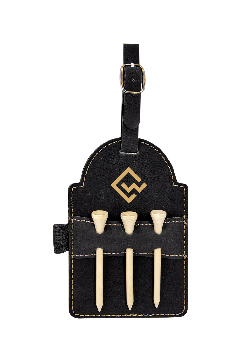 CYNDEO Wealth Partners Laserable Leatherette Golf Bag Tag with 3 Wooden Tees