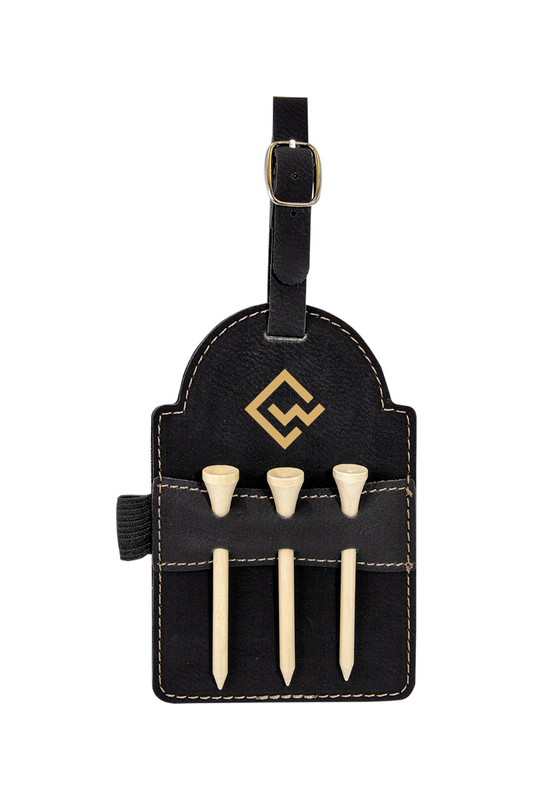 CYNDEO Wealth Partners Laserable Leatherette Golf Bag Tag with 3 Wooden Tees