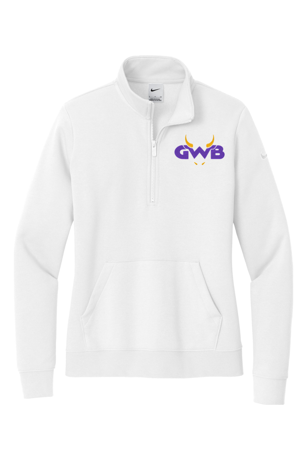 Great White Buffalo Embroidered Nike Ladies Club Fleece Sleeve Swoosh 1/2-Zip