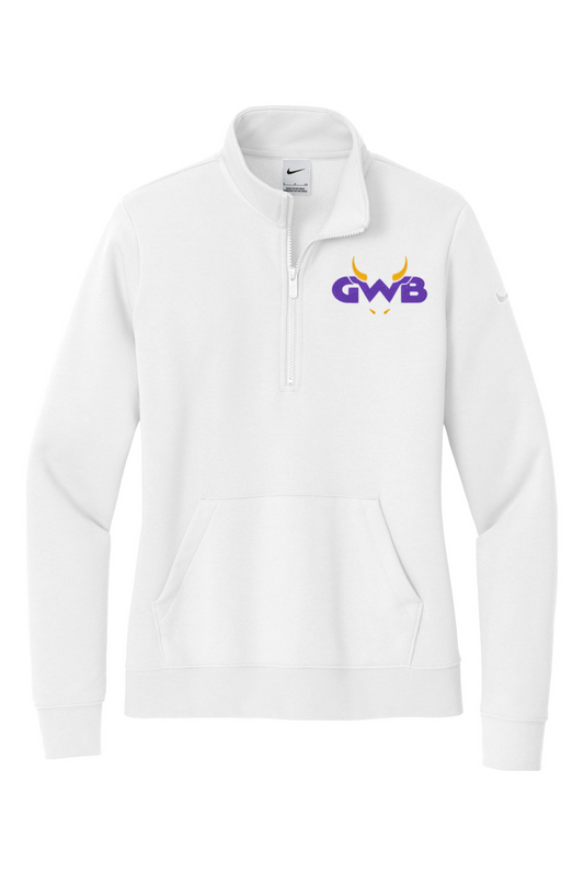 Great White Buffalo Embroidered Nike Ladies Club Fleece Sleeve Swoosh 1/2-Zip