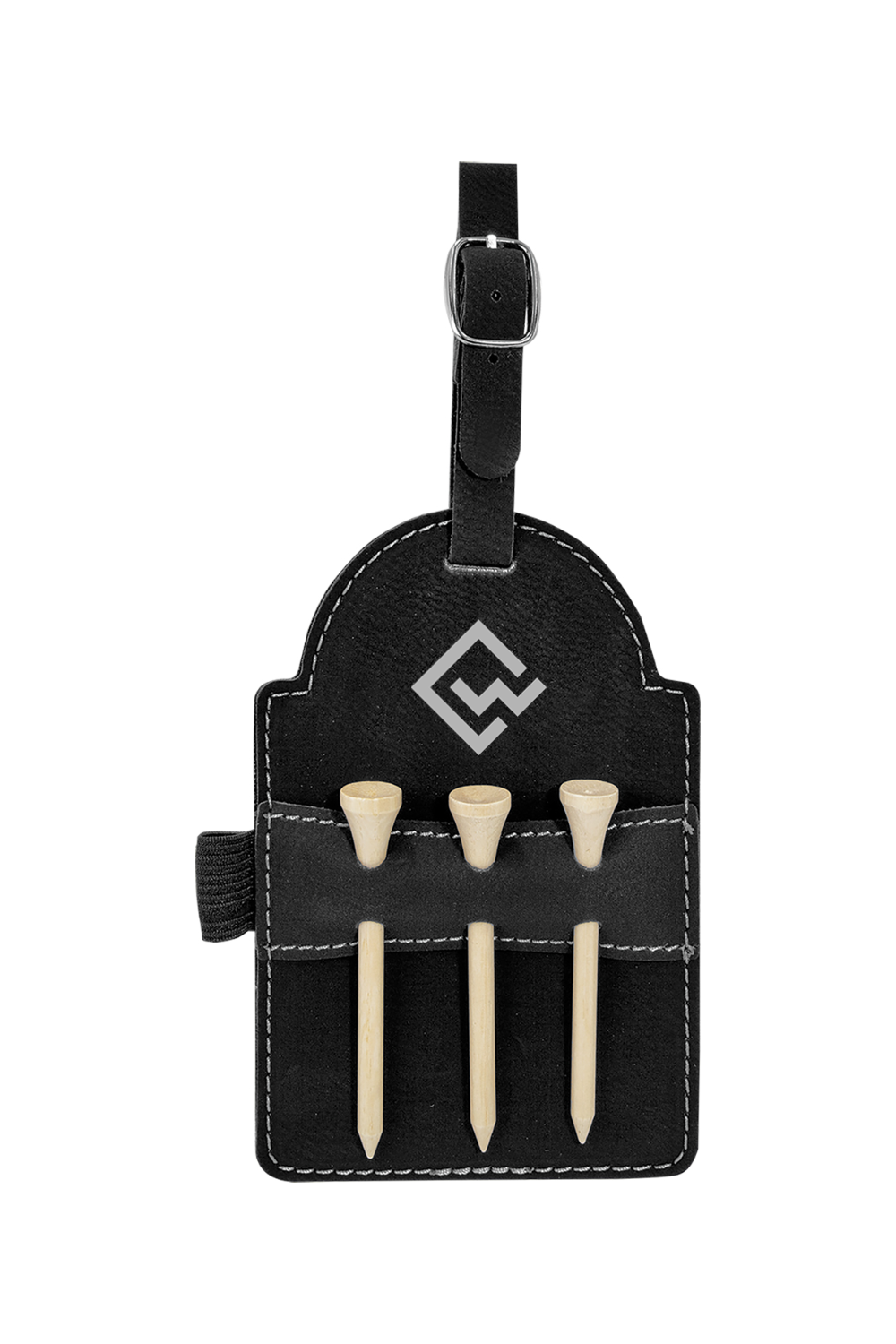 CYNDEO Wealth Partners Laserable Leatherette Golf Bag Tag with 3 Wooden Tees