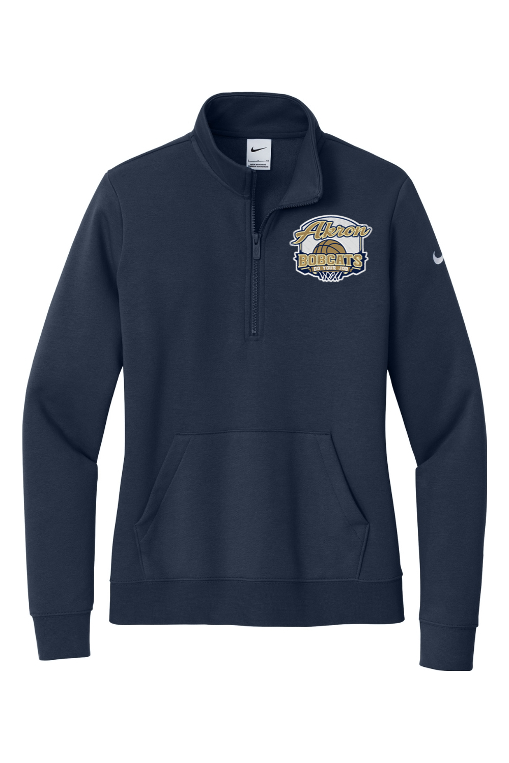 Arkron Bobcats Basketball Embroidered Nike Ladies Club Fleece Sleeve Swoosh 1/2-Zip