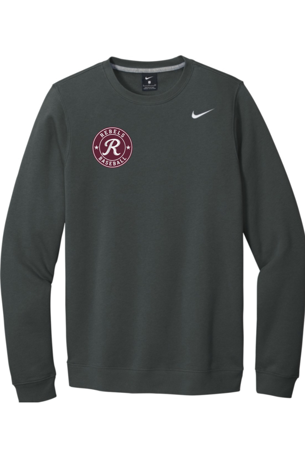 Rebels Travel Baseball Embroidered Nike Club Fleece Crew