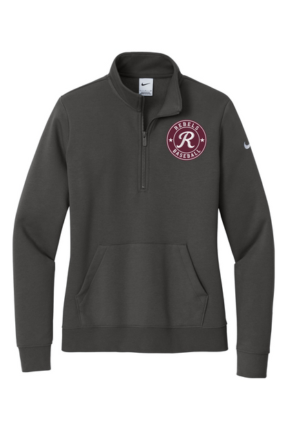 Rebels Travel Baseball Embroidered Nike Ladies Club Fleece Sleeve Swoosh 1/2-Zip