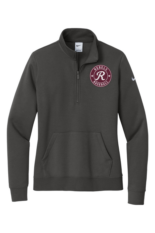 Rebels Travel Baseball Embroidered Nike Ladies Club Fleece Sleeve Swoosh 1/2-Zip