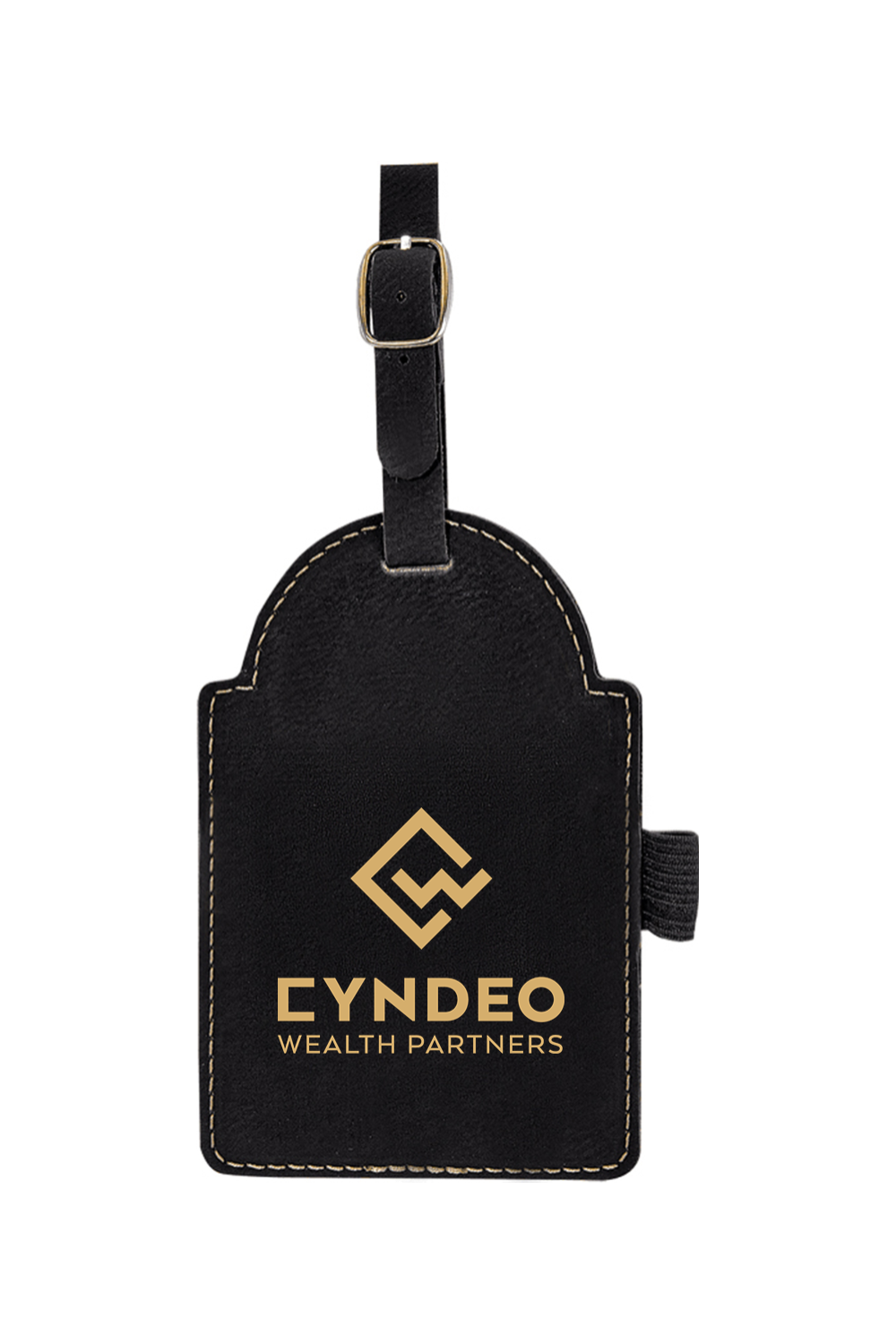 CYNDEO Wealth Partners Laserable Leatherette Golf Bag Tag with 3 Wooden Tees