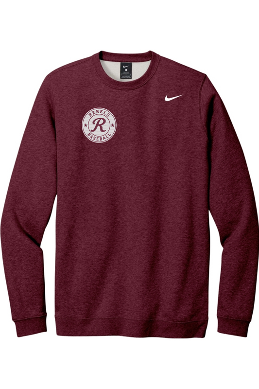Rebels Travel Baseball Embroidered Nike Club Fleece Crew