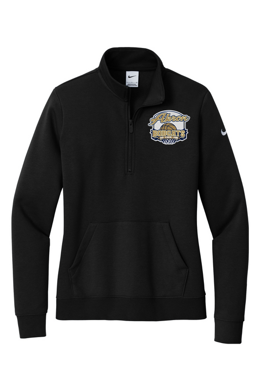 Arkron Bobcats Basketball Embroidered Nike Ladies Club Fleece Sleeve Swoosh 1/2-Zip
