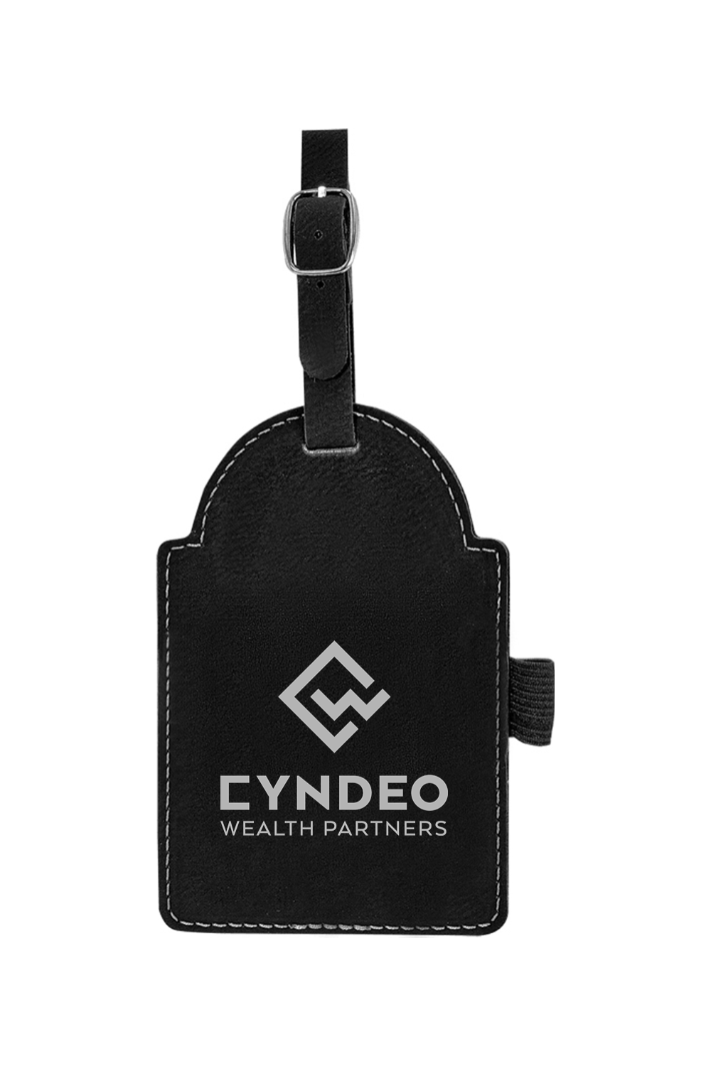 CYNDEO Wealth Partners Laserable Leatherette Golf Bag Tag with 3 Wooden Tees