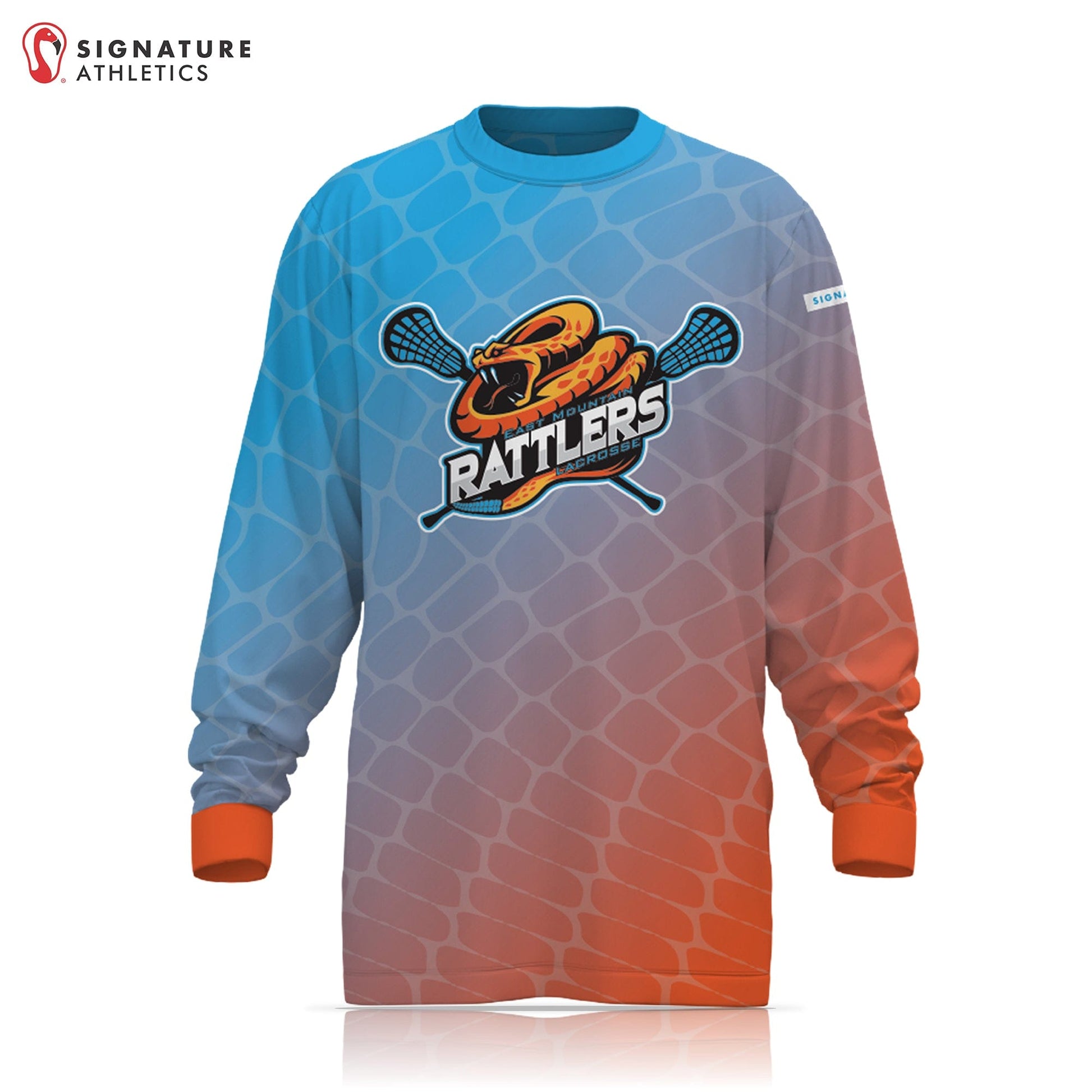 East Mountain Rattlers Men's Blue & Orange Long Sleeve Tech Tee: U12 Signature Lacrosse