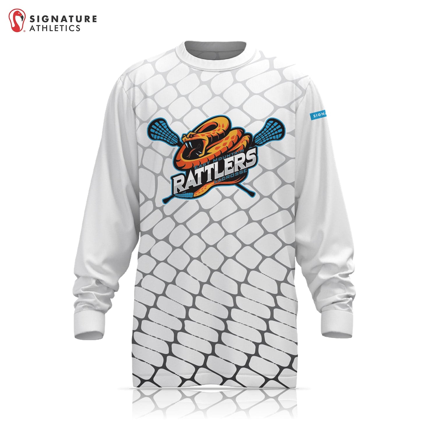 East Mountain Rattlers Men's White Long Sleeve Tech Tee: U14 Signature Lacrosse