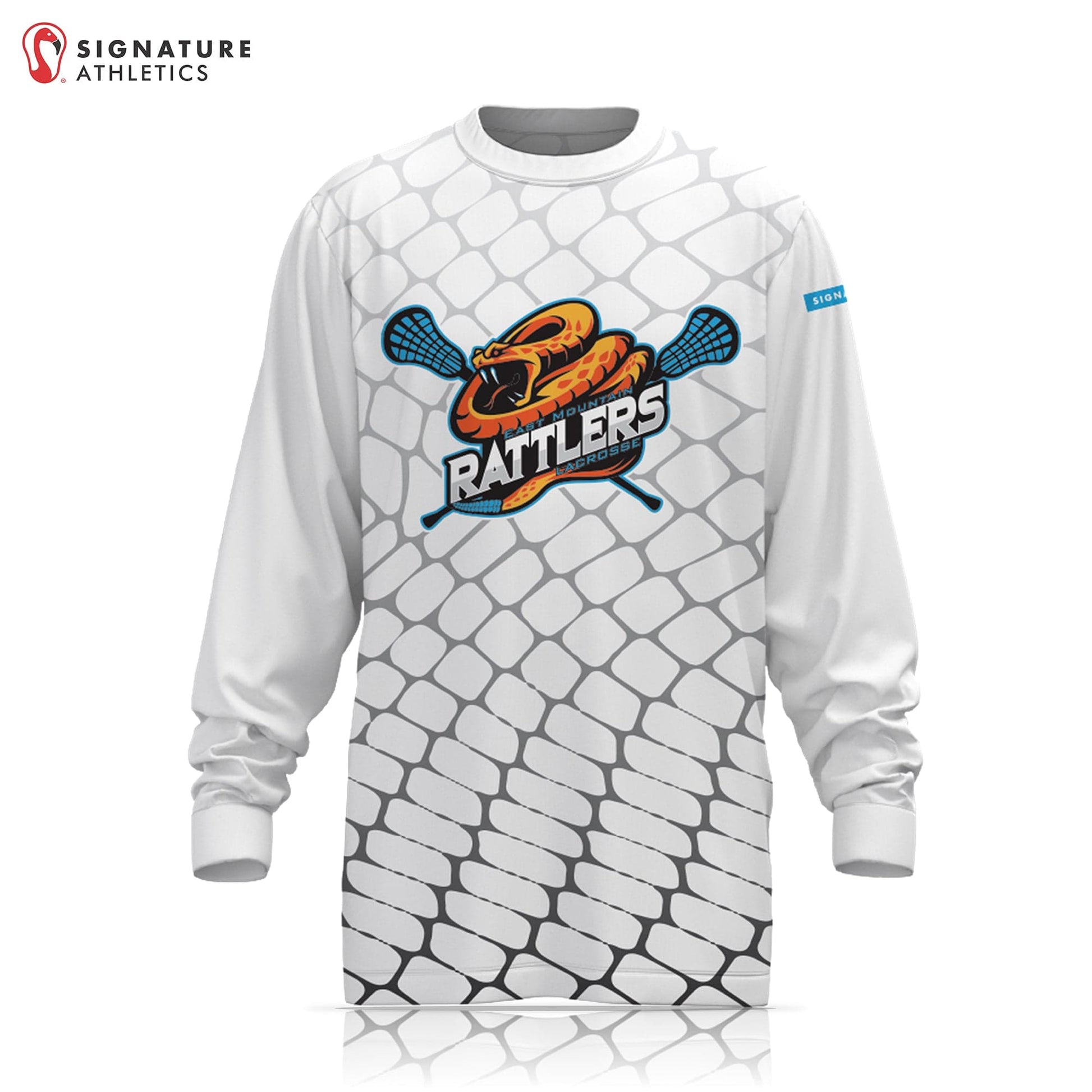 East Mountain Rattlers Men's White Long Sleeve Tech Tee: U14 Signature Lacrosse