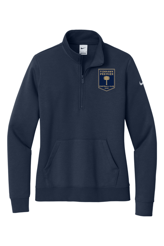 Fishhawk Premier Embroidered Nike Ladies Club Fleece Sleeve Swoosh 1/2-Zip Signature Lacrosse