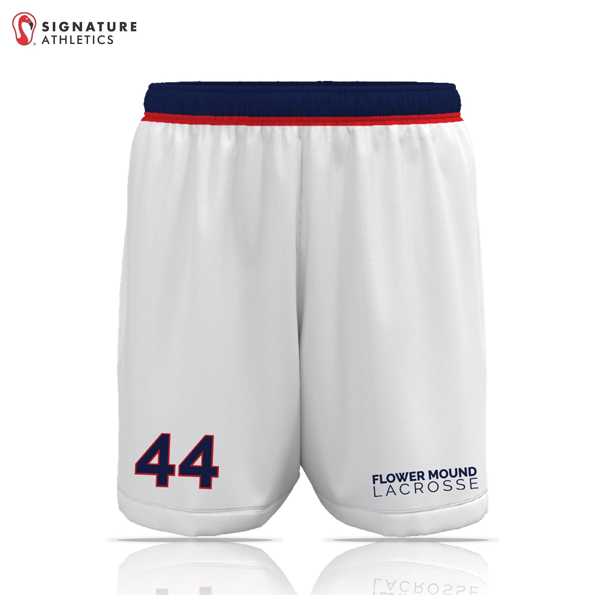 Flower Mound Men's White Game Shorts: High School Boys Signature Lacrosse