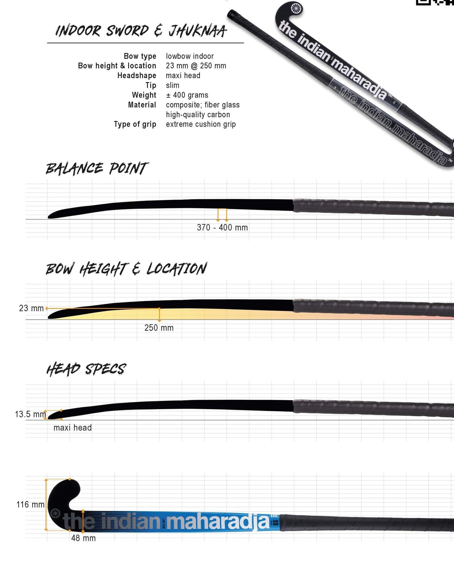 INDOOR Indian Maharadja SWORD Low Bow 10% Carbon Indoor Field Hockey Stick Signature Lacrosse