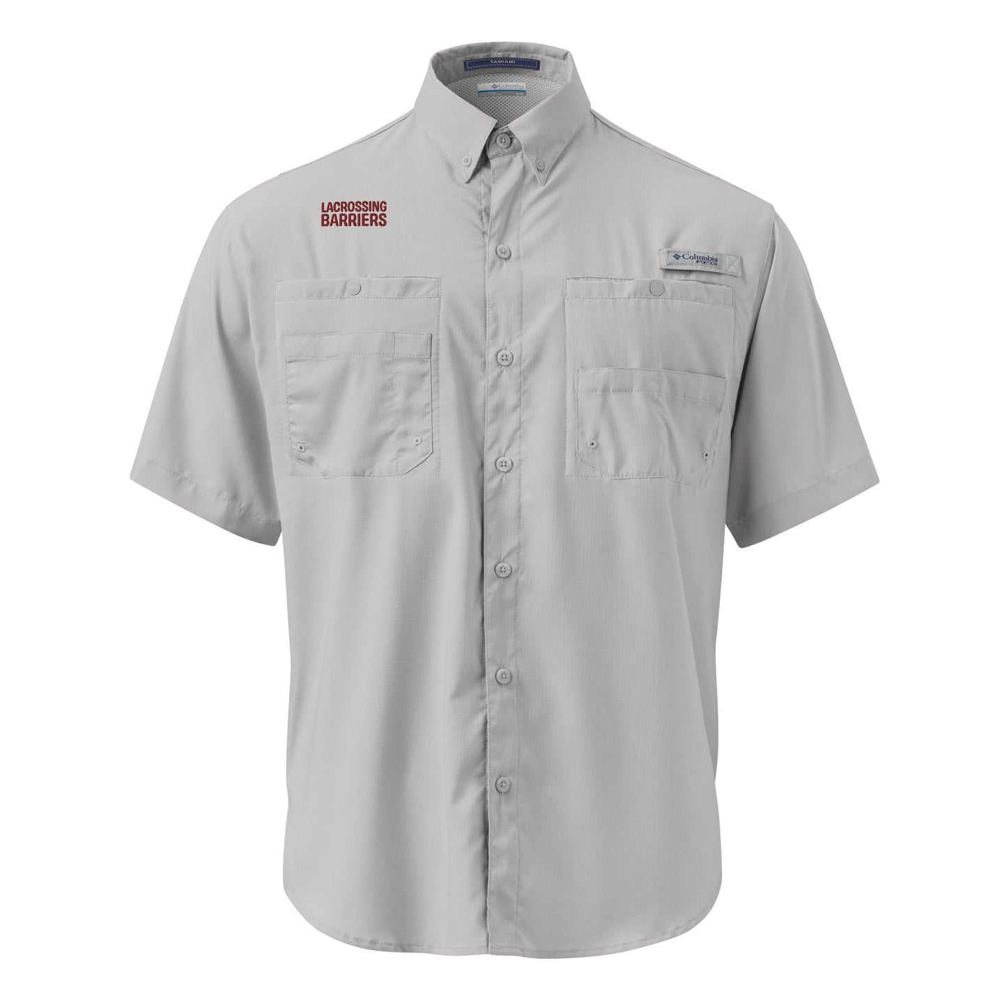 Lacrossing Barriers Men's Embroidered Columbia Short Sleeve Button Shirt Signature Lacrosse