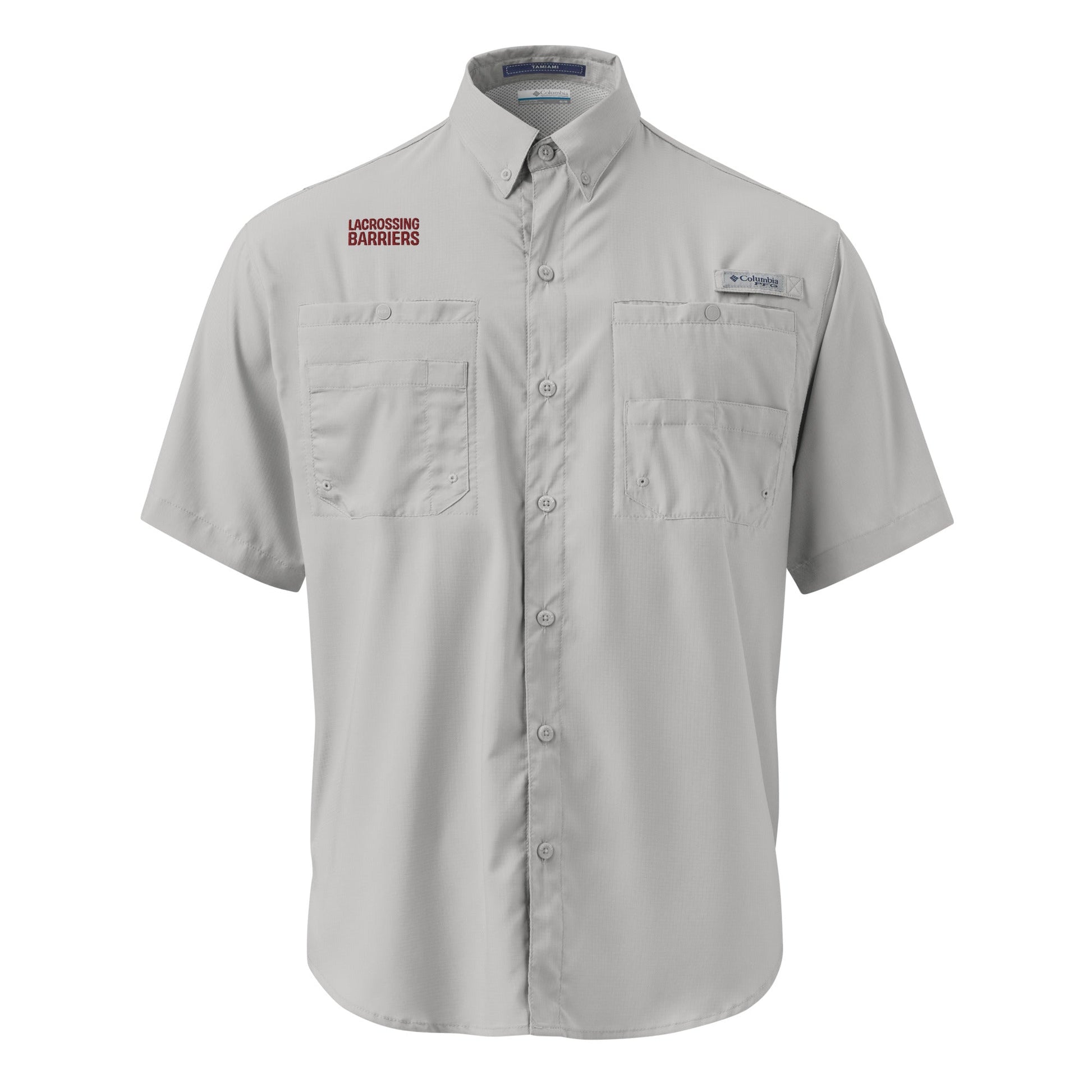 Lacrossing Barriers Men's Embroidered Columbia Short Sleeve Button Shirt Signature Lacrosse
