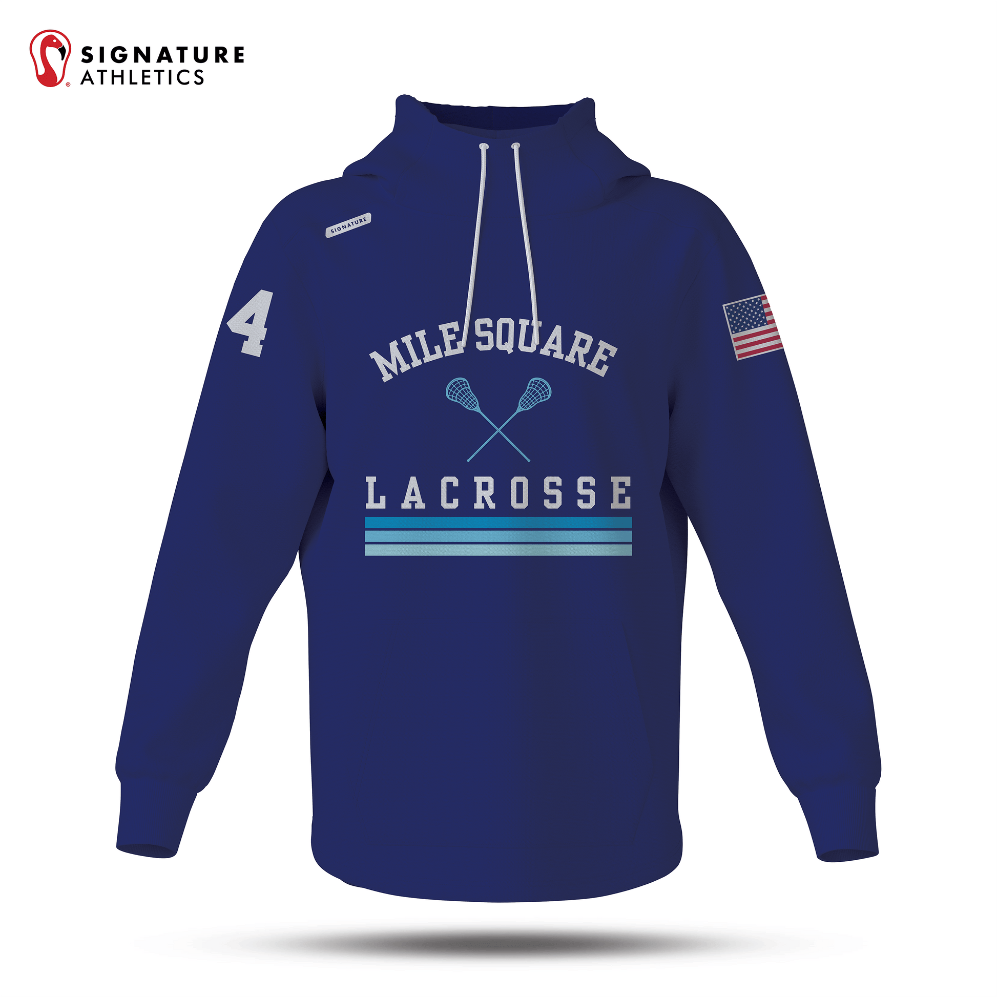 Mile Square Lacrosse Unisex Pro Dye Sub Scuba Hoodie Royal: Mile Square Lacrosse Signature Lacrosse