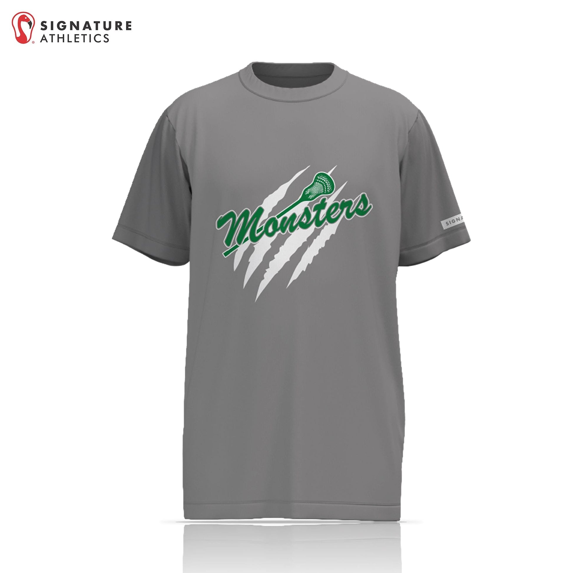 Monsters Lacrosse Men's Grey Short Sleeve Tech Tee - Custom Last Name: Monsters Signature Lacrosse