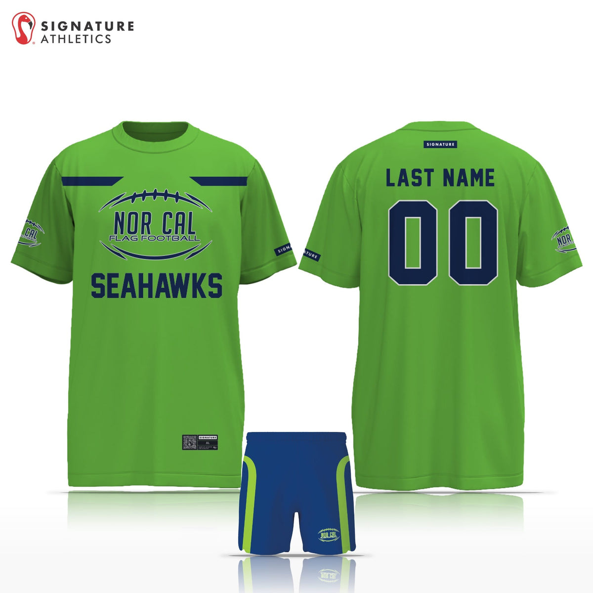 Norcal Flag Football Seattle Seahawks Men's 2 Piece Player Package Signature Lacrosse