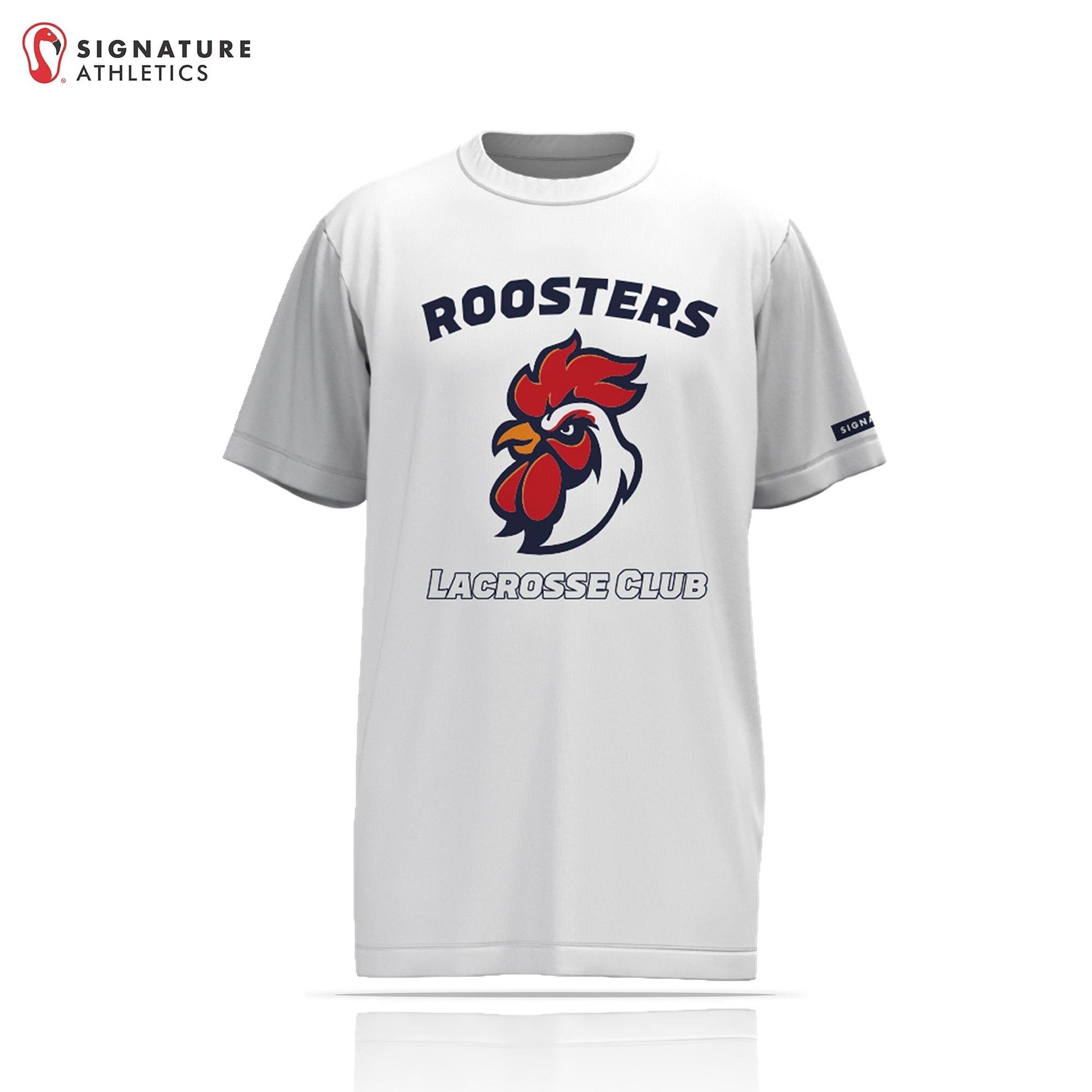Roosters Lacrosse Club Men's Coach White Short Sleeve Tech Tee: Roosters Signature Lacrosse