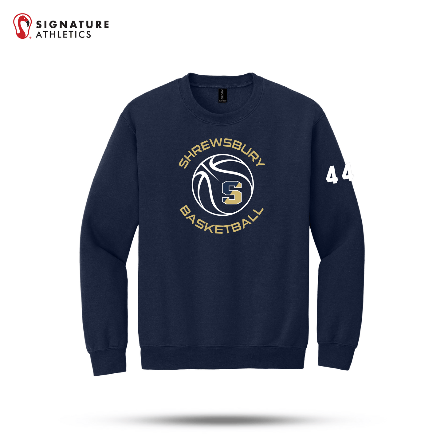 Shrewsbury Basketball Gildan Youth Heavy Blend Crewneck Navy Sweatshirt Number Signature Lacrosse
