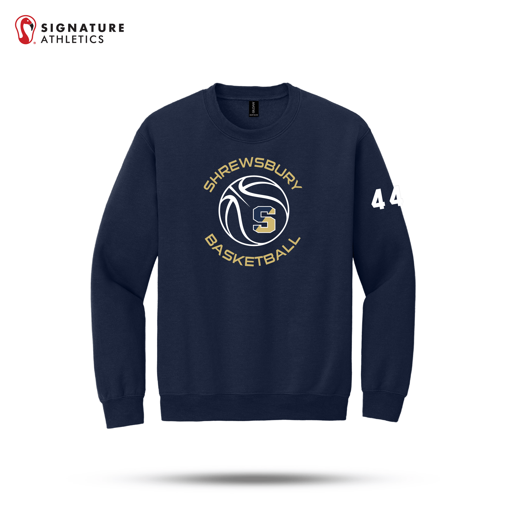 Shrewsbury Basketball Gildan Youth Heavy Blend Crewneck Navy Sweatshirt Number Signature Lacrosse