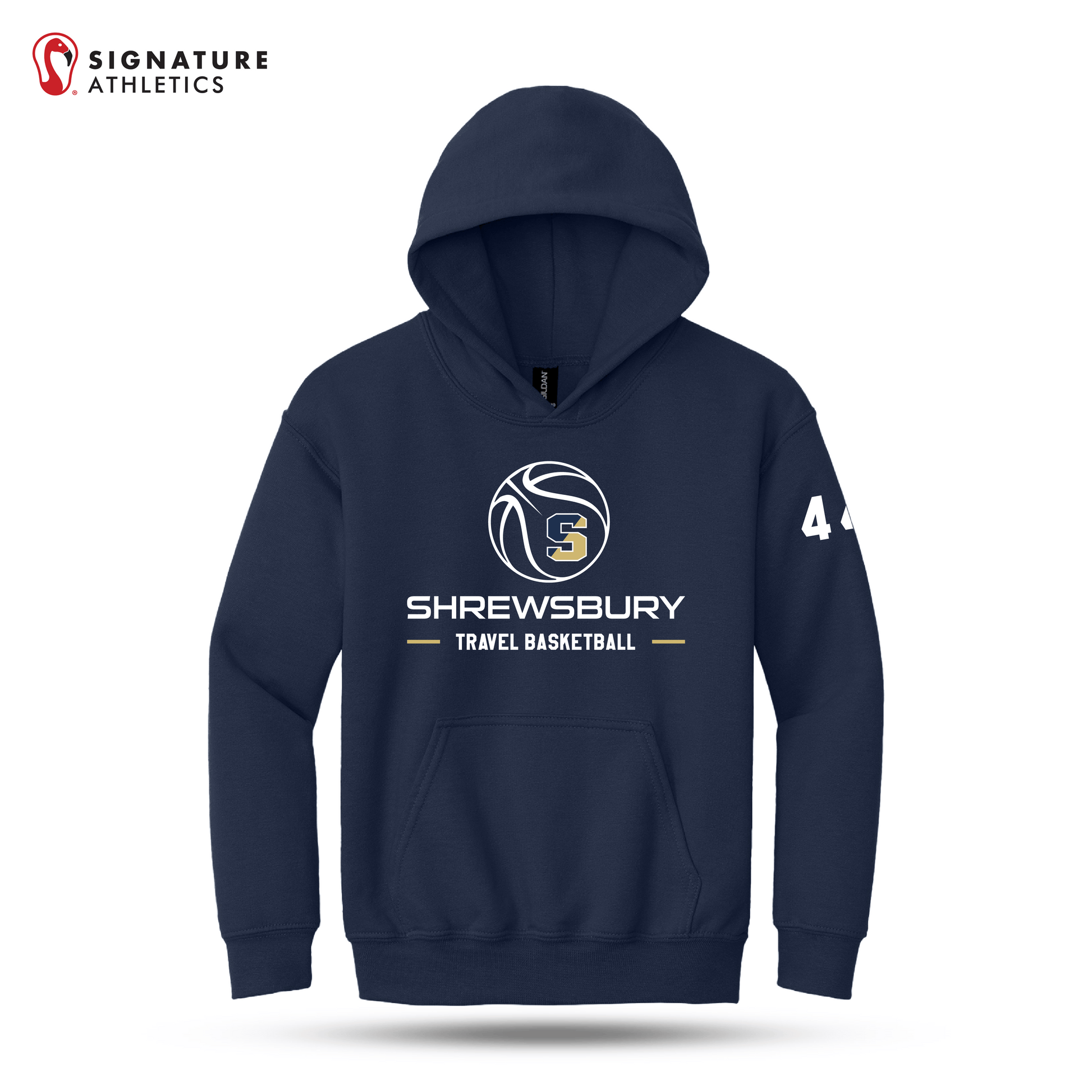 Shrewsbury Basketball Gildan Youth Heavy Blend Hooded Navy Sweatshirt Number Signature Lacrosse