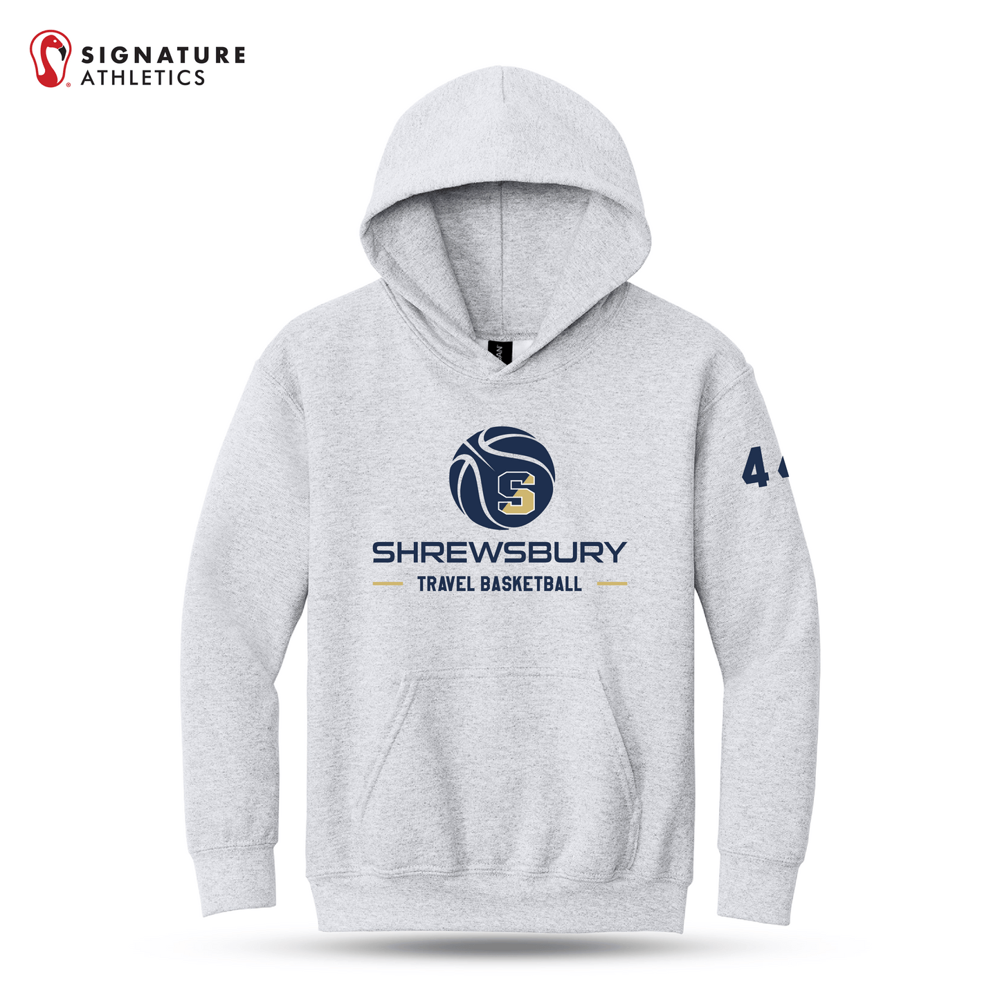 Shrewsbury Basketball Gildan Youth Heavy Blend Hooded Sport Grey Sweatshirt Number Signature Lacrosse