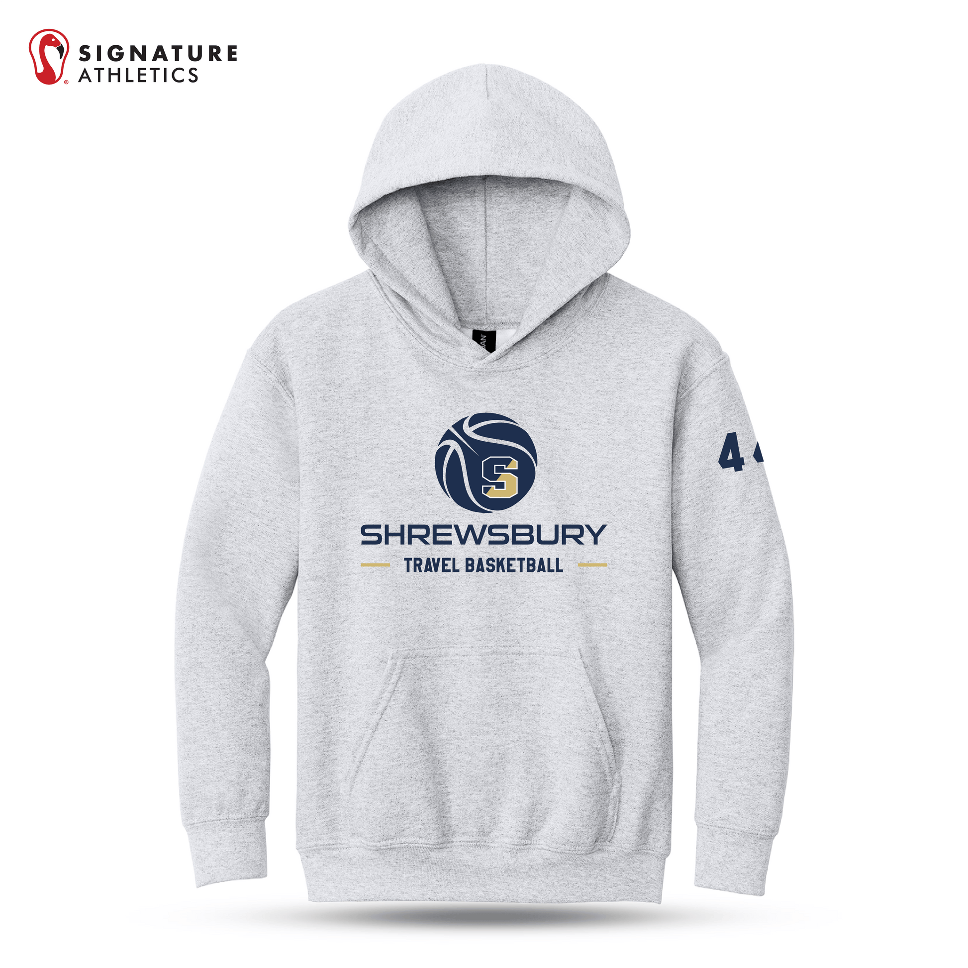 Shrewsbury Basketball Gildan Youth Heavy Blend Hooded Sport Grey Sweatshirt Number Signature Lacrosse