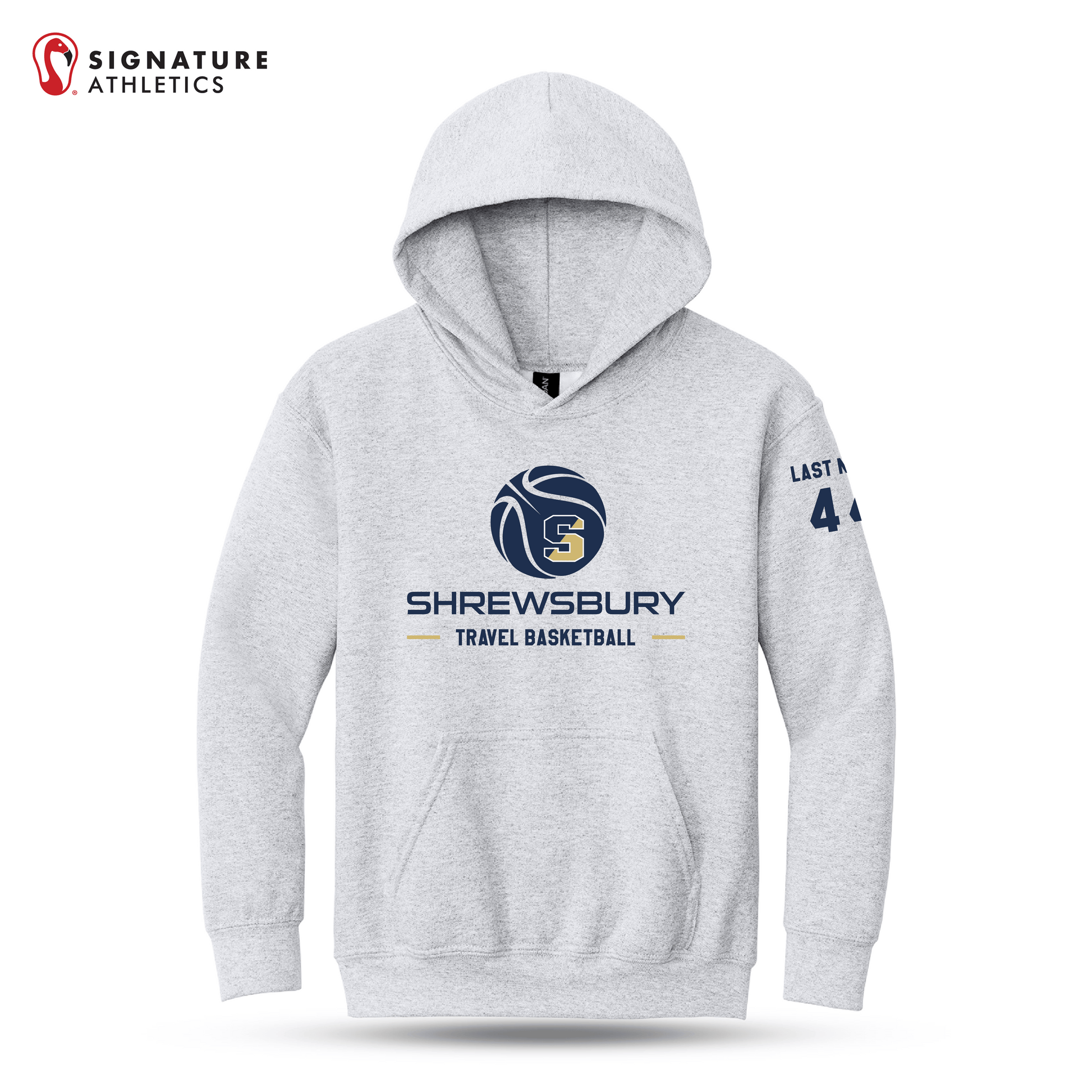 Shrewsbury Basketball Gildan Youth Heavy Blend Hooded Sport Grey Sweatshirt Number and Name Signature Lacrosse