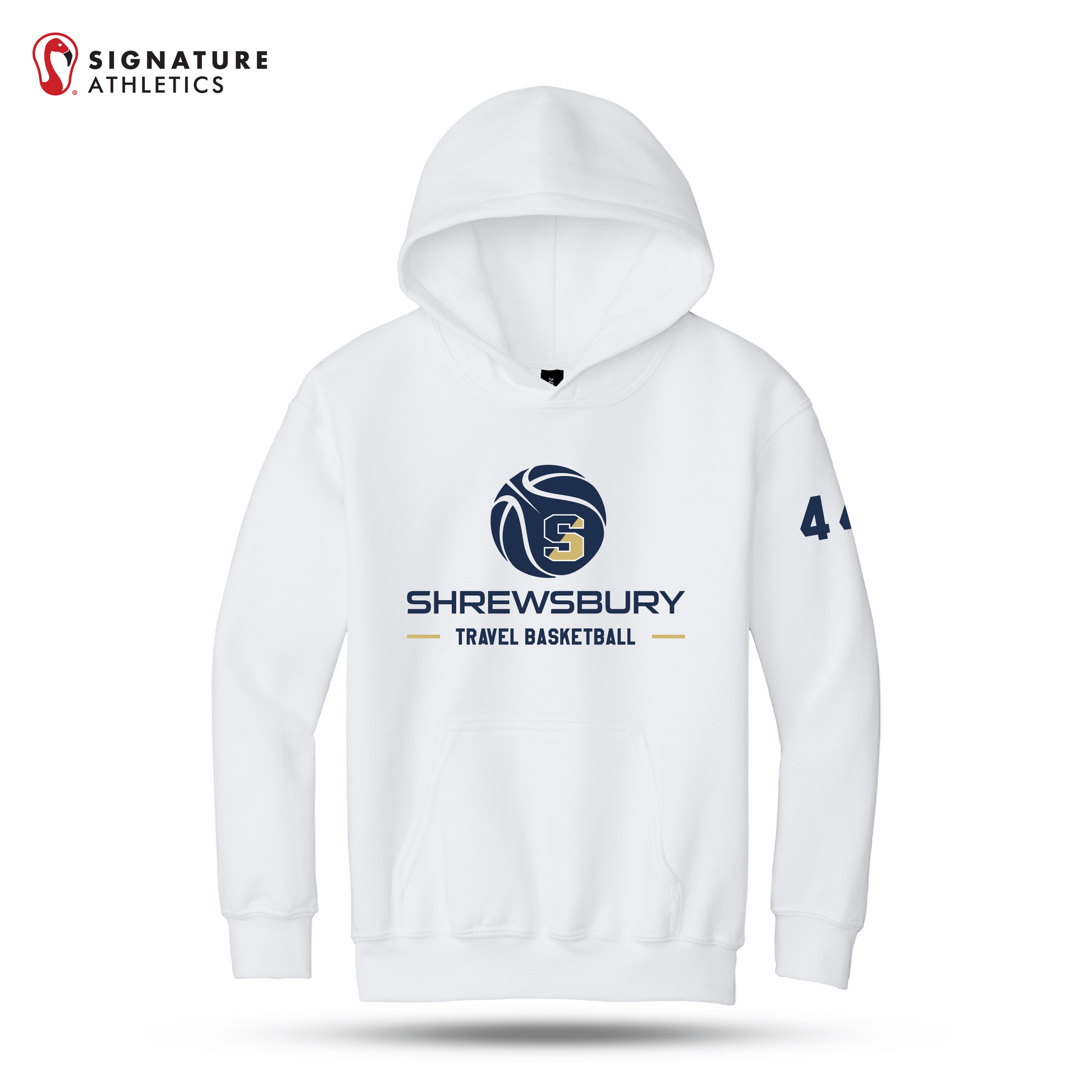 Shrewsbury Basketball Gildan Youth Heavy Blend Hooded White Sweatshirt Number Signature Lacrosse