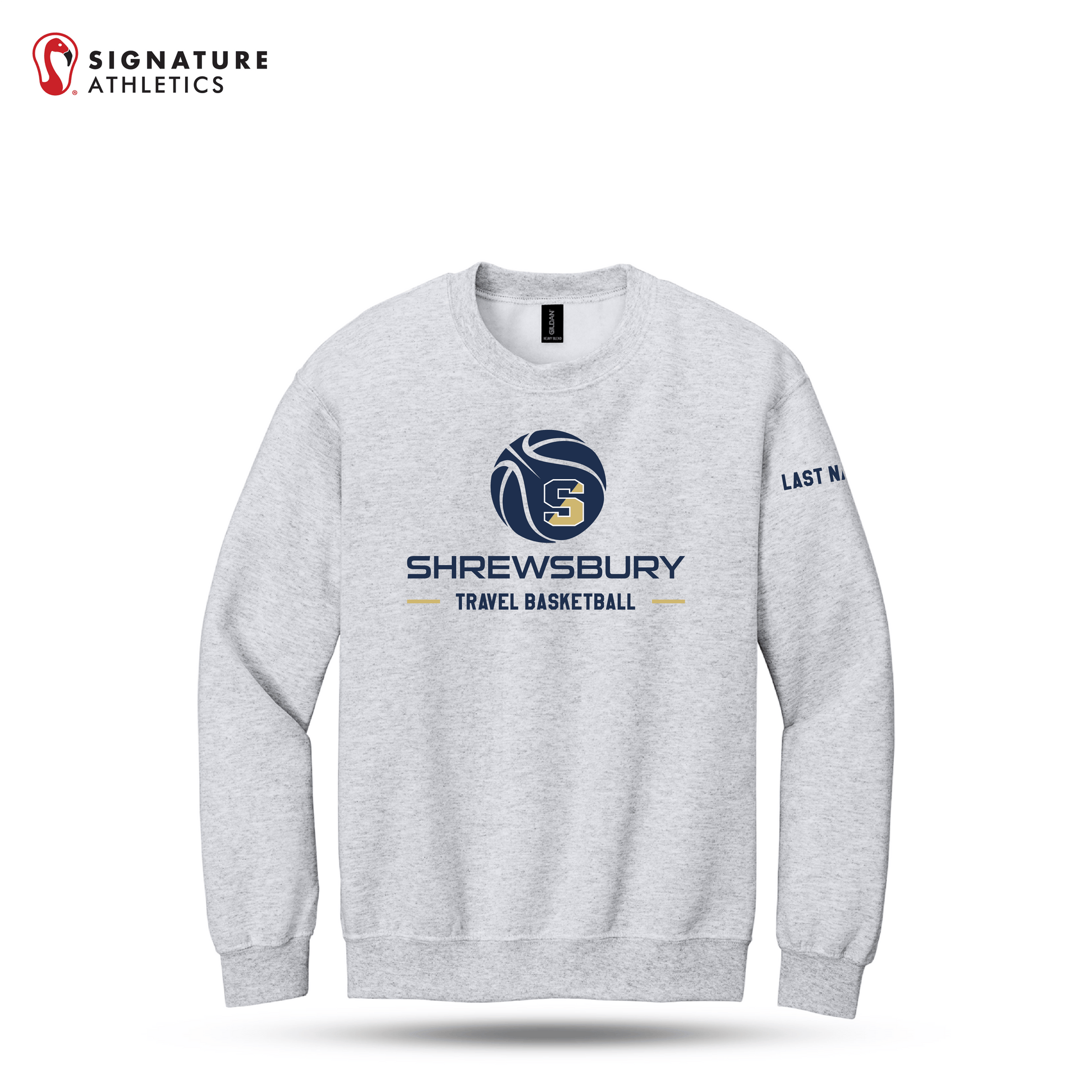 Shrewsbury Basketball Men's Gildan Heavy Blend Crewneck Ash Sweatshirt Name Signature Lacrosse